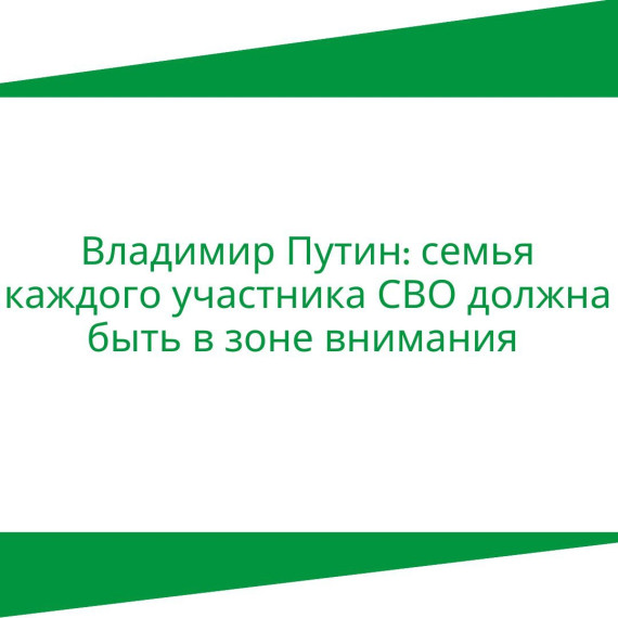 Владимир Путин: семья каждого участника СВО должна быть в зоне внимания. Владимир Путин: семья каждого участника СВО должна быть в зоне внимания.